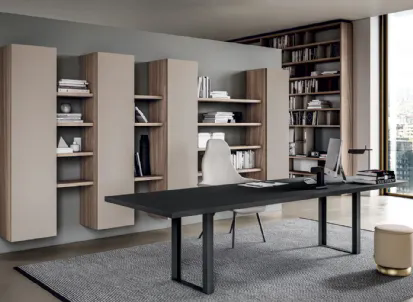 Parete Attrezzata modulare sospesa Line Up 05 in laccato opaco e nobilitato design Noce di Dielle Modus