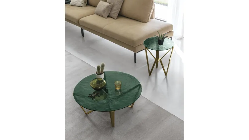 Tavolino rotondo Spider con top in vetro ondulato e struttura in metallo verniciato di Target Point
