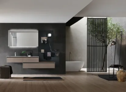 Mobile bagno sospeso con 4 cassettoni in legno di Rovere Escape 24 di Arcom