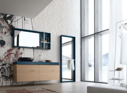 Mobile da Bagno sospeso La Fenice 14 in Rovere nodato riso con top in laccato opaco Petrolio di Arcom