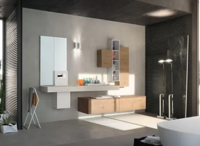 Mobile da Bagno sospeso La Fenice 15 in Rovere nodato naturale con top in Ecomalta di Arcom