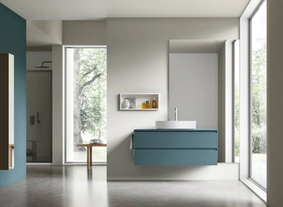 Mobile da Bagno sospeso Shape 29 in rovere laccato ottanio di Arcom