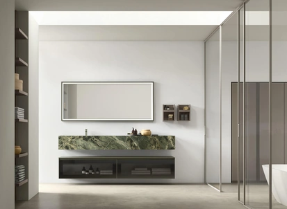 Mobile da Bagno sospeso in vetro con lavandino in gres Shape 34 di Arcom