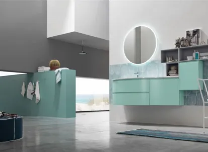 Mobile sospeso laccato verde acqua con pensili Soul 11 di Arcom