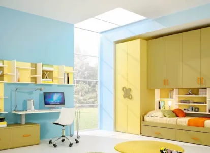 Cameretta per Ragazzi 616 a ponte con letto estraibile e angolo studio di Ferrimobili