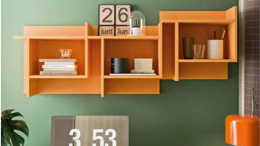 Cameretta per ragazzi con pensili sole arancio Mya Comp 05 di Mab