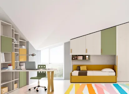 Cameretta moodbook 217 a ponte con scrivania e libreria a muro di Ferrimobili