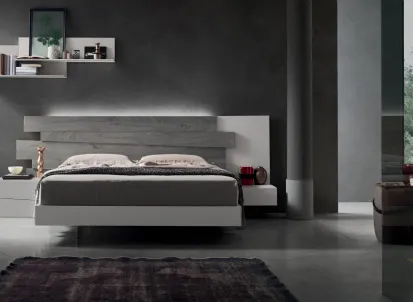 Letto Scudo giroletto melaminico con testiera boiserie di doghe in Rovere di Maronese Acf