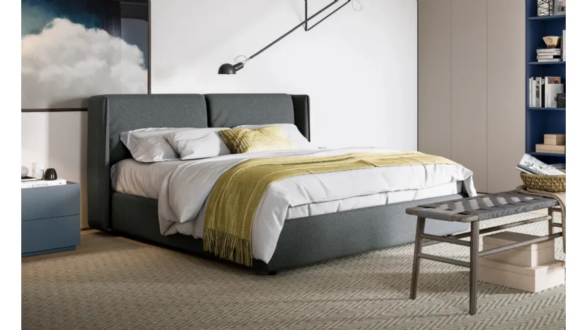 Letto in tessuto imbottito con testiera e box contenitore Nest di Dielle Modus