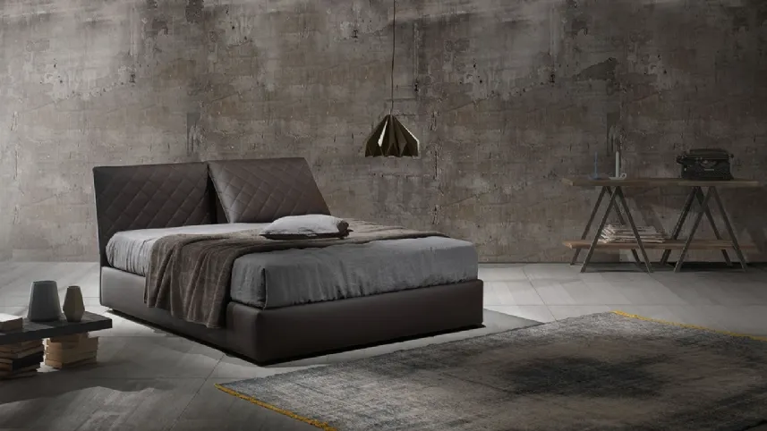 Letto con testiera trapuntata Zoè Cinque con box contenitore di Excò