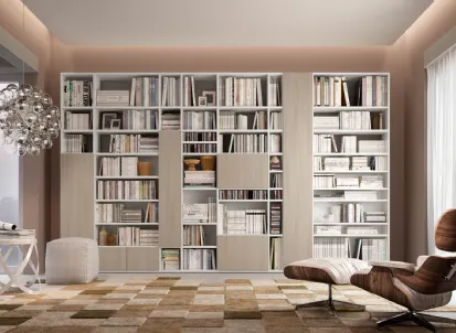 Libreria a muro living 75D composta da ante e vani a giorno di Ferrimobili