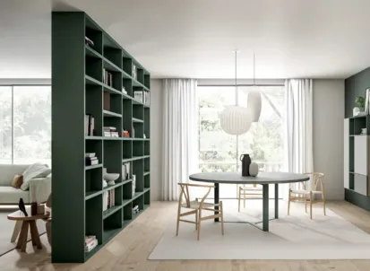 Parete Attrezzata sospesa Line Up 15 in nobilitato design vintage e concrete e laccato opaco roccia di Dielle Modus