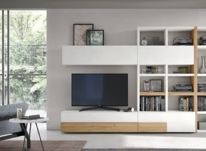 Parete Attrezzata Seta Spalla SA2215 in melaminico Rovere Nodato e Cemento Bianco di Maronese Acf