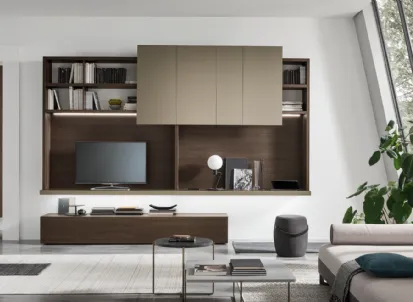 Parete Attrezzata Unix Spalla SU2125 in melaminico Rovere e laccato opaco Nichel di Maronese Acf
