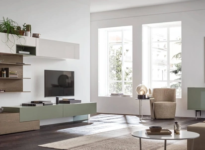 Parete Attrezzata Unix Comp SU2119 in laccato e legno di Maronese