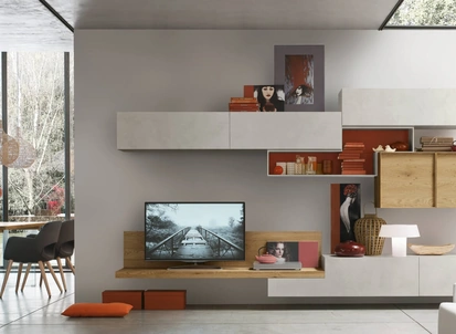 Parete Attrezzata Unix Comp SU2224 Melaminico cemento Bianco e Impiallacciato Miele di Maronese