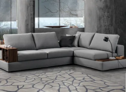 Divano angolare in tessuto grigio personalizzabile Lerroy di Excò