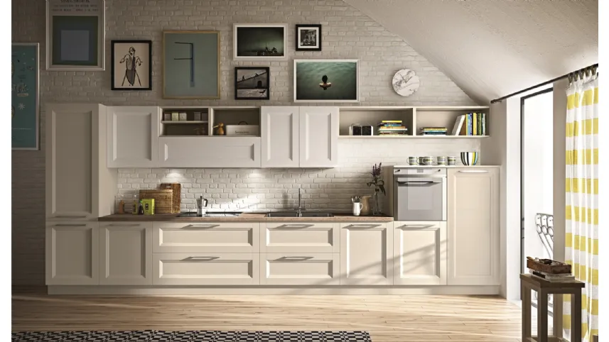 Cucina Classica lineare Alba 01 in legno laccato di Essebi