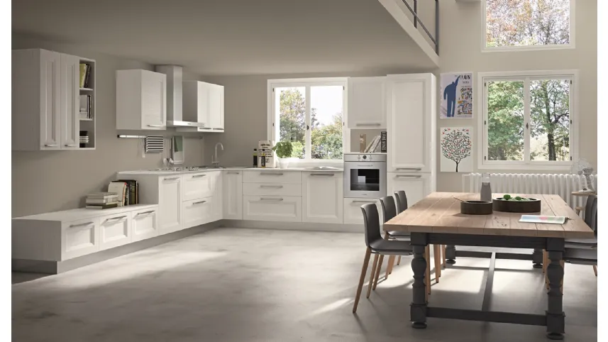 Cucina Classica angolare Alba in Frassino finitura Bianco di Essebi