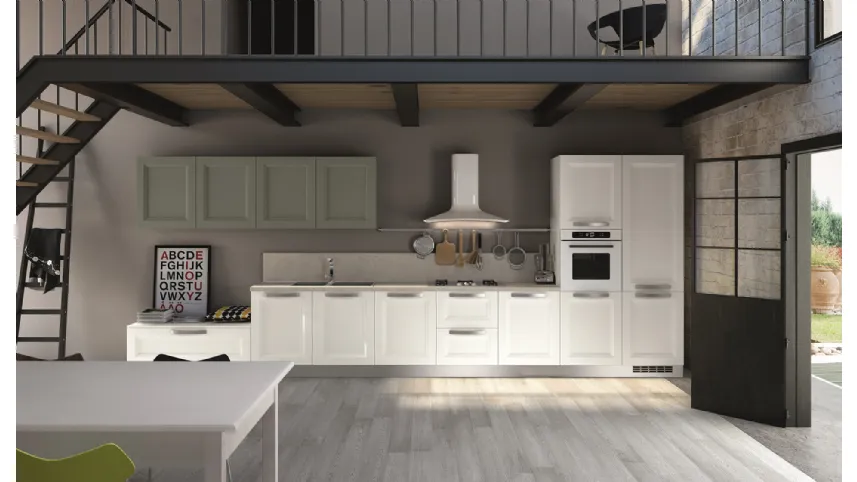 Cucina Classica lineare Alba in Frassino finitura Neve e Cemento di Essebi