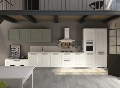Cucina Classica lineare Alba in Frassino finitura Neve e Cemento di Essebi