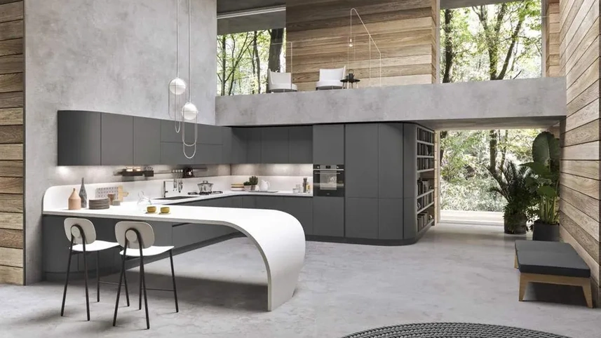 Cucina Moderna con penisola Progetto Sistema Laccato 04 di Ar-Tre