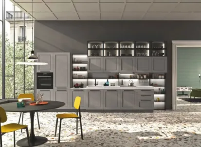 Cucina Moderna lineare in legno laccato platino e top in HPL Cloe 02 di Ar-Tre