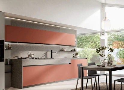 Cucina Moderna lineare Domino Composizione 05 in laccato opaco magma di Prima Cucine