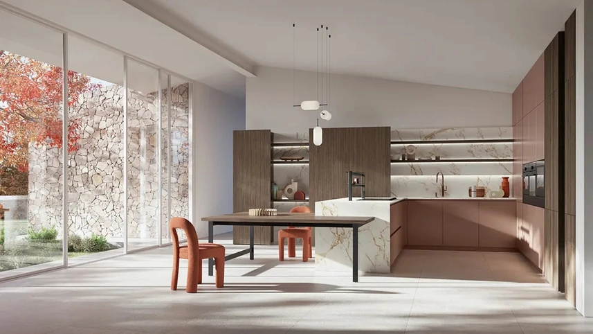 Cucina Moderna con penisola I Naturali 03 in laccato e legno di Ar-Tre