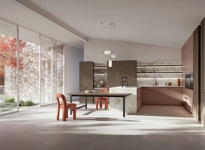 Cucina Moderna con penisola I Naturali 03 in laccato e legno di Ar-Tre