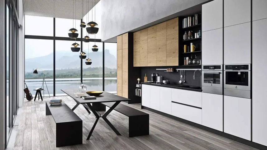 Cucina Moderna lineare I Naturali 04 in laccato e legno di Ar-Tre