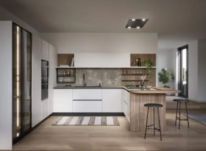 Cucina Moderna laccata lucida con penisola Luce Composizione 01 di Prima Cucine