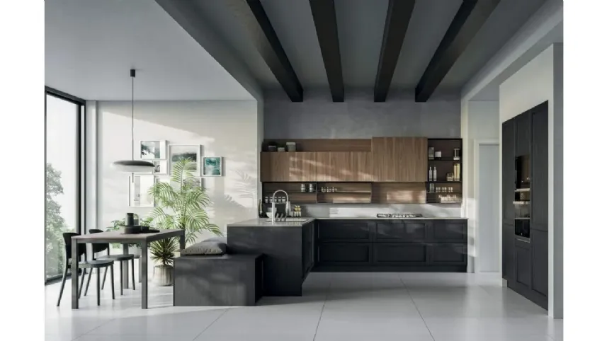 Cucina con penisola Noah Composizione 02 in legno laccato di Prima Cucine