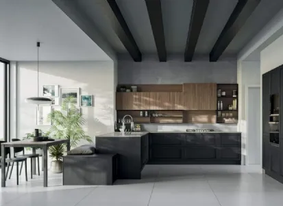 Cucina con penisola Noah Composizione 02 in legno laccato di Prima Cucine