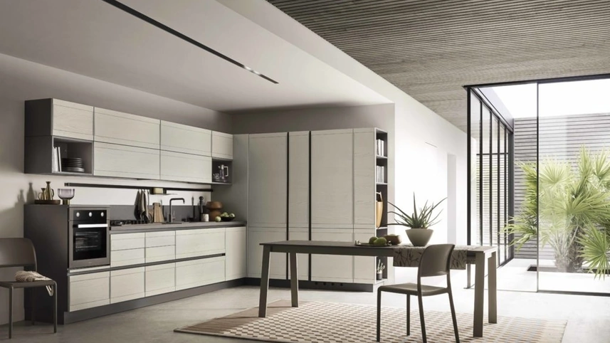 Cucina Moderna angolare in legno laccato Zoe 01 di Ar-Tre