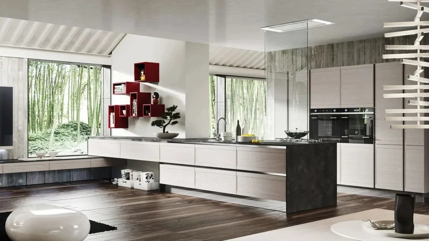 Cucina Moderna in legno con penisola Zoe 08 di Ar-Tre