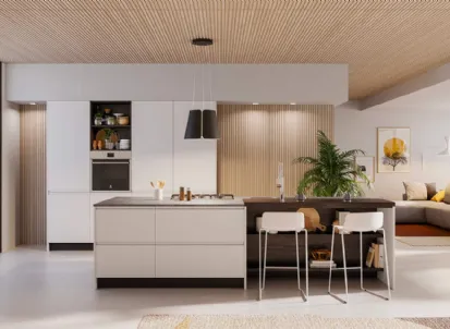 Cucina Moderna laccata lucida con penisola Luce Composizione 01 di Prima Cucine